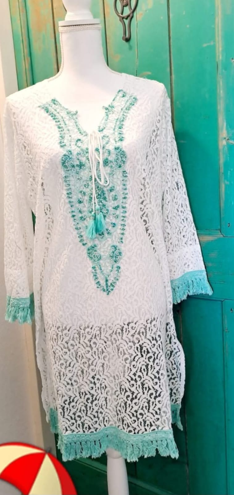 Kaftano Pizzo & Perline Taglia XL